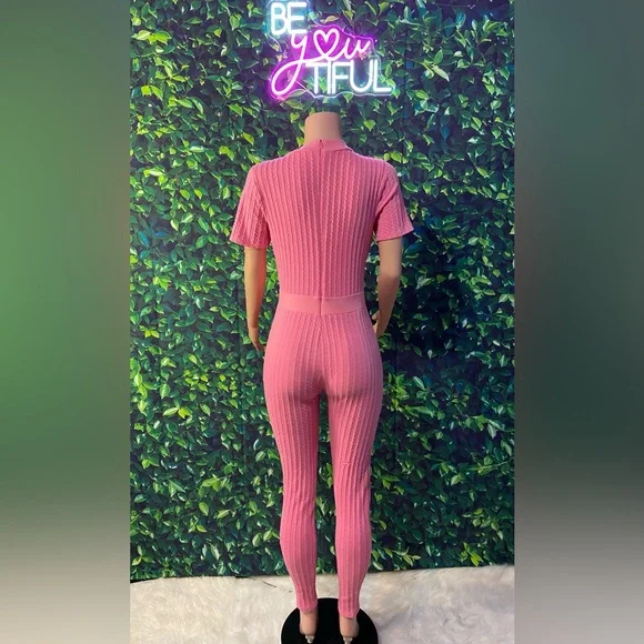 Pink Ribbed Jumpsuit - Picture 4 of 8
